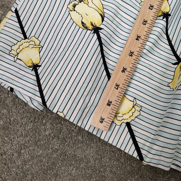 Talbots Women's Dress Sz 12 White Blue Striped Yellow Floral Cotton Pleats Lined - Picture 9 of 9